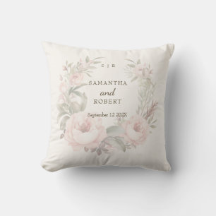 Romantic Dusty Pink Faded Floral Rose Monogram Cushion