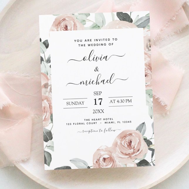 Romantic Dusty Pink Floral Wedding Invitation (Creator Uploaded)