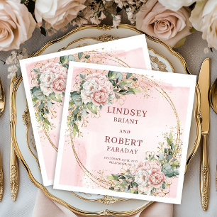 Romantic Dusty Pink Flowers Greenery Gold Glitter  Napkin