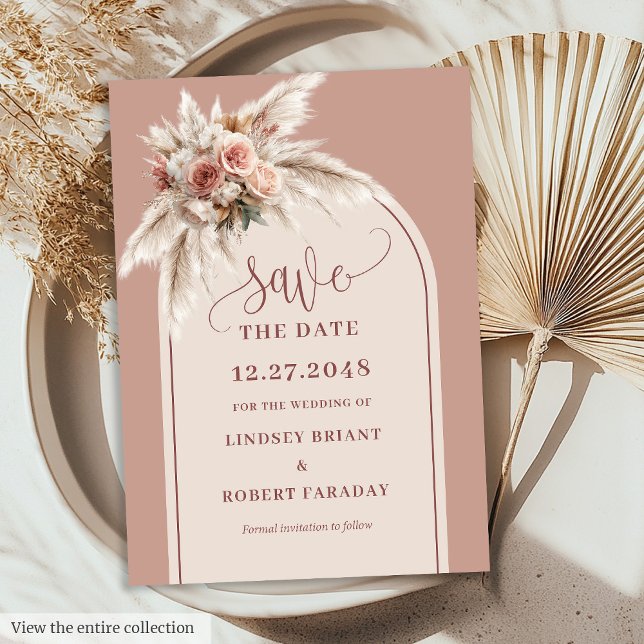 Romantic Dusty Pink Pampas Grass Arch Save Date Invitation (Romantic Dusty Pink Pampas Grass Arch Save the Date)