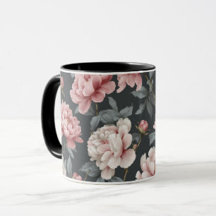 Romantic Dusty Pink Peony Grey Floral Pattern Mug