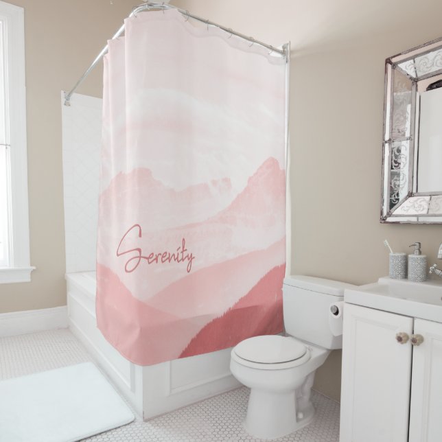 Romantic Dusty Pink Serenity Landscape Photo Shower Curtain (In Situ)