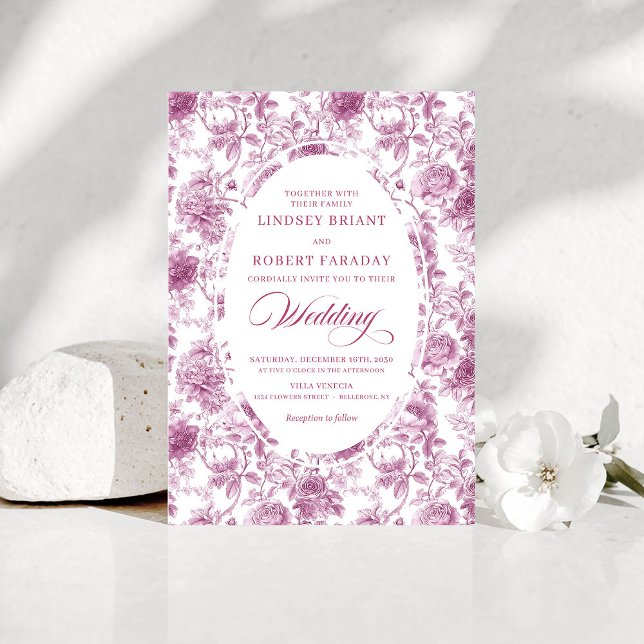 Romantic Dusty Pink Toile de Jouy Wedding Invites (Romantic Dusty Pink Toile de Jouy Wedding Invitation)