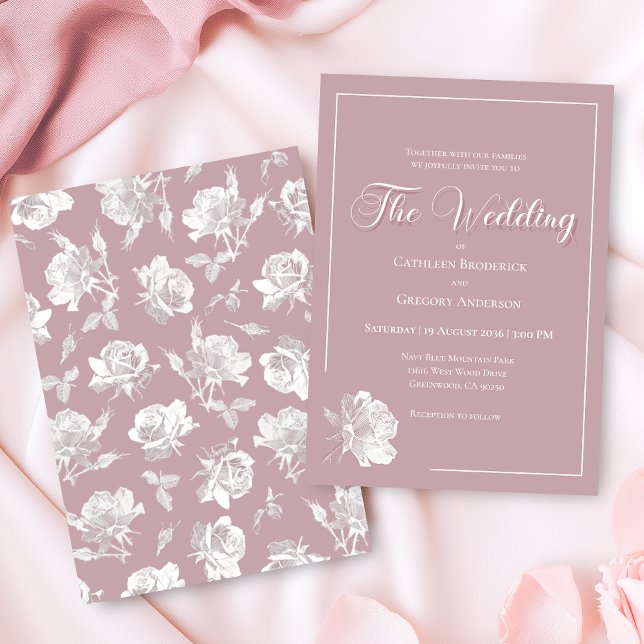Romantic Dusty Pink White Floral Wedding Invitation (Creator Uploaded)