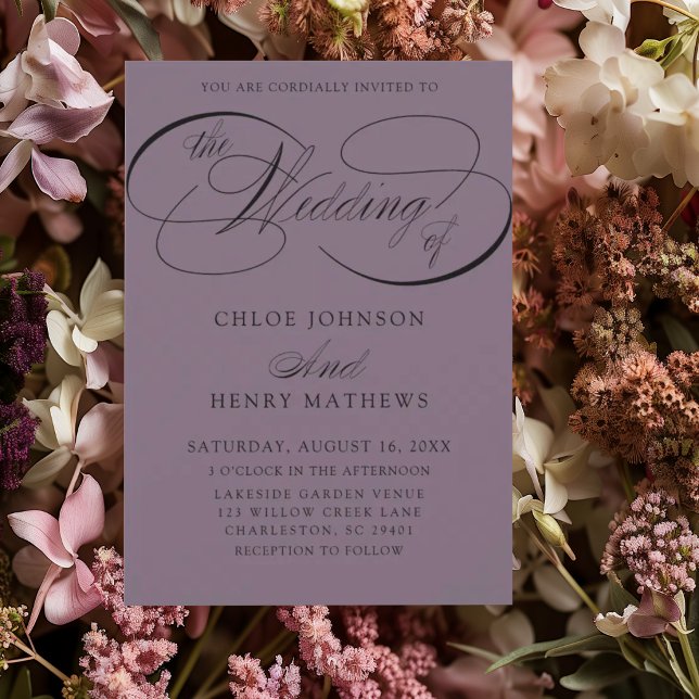 Romantic Dusty Plum Classic Calligraphy Wedding Invitation (Creator Uploaded)