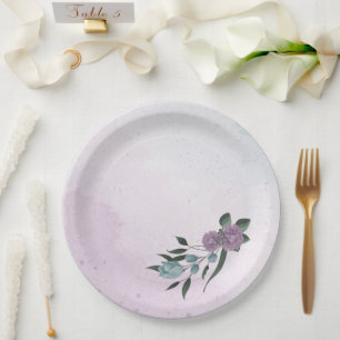 romantic dusty purple and blue flowers  paper plate