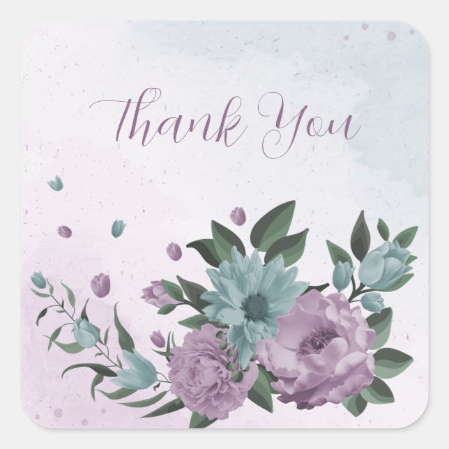 romantic dusty purple and blue flowers square sticker (Front)