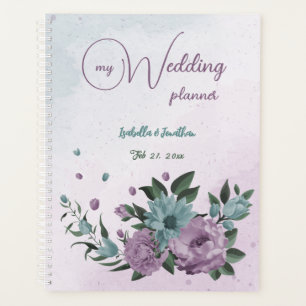 romantic dusty purple and blue flowers wedding planner