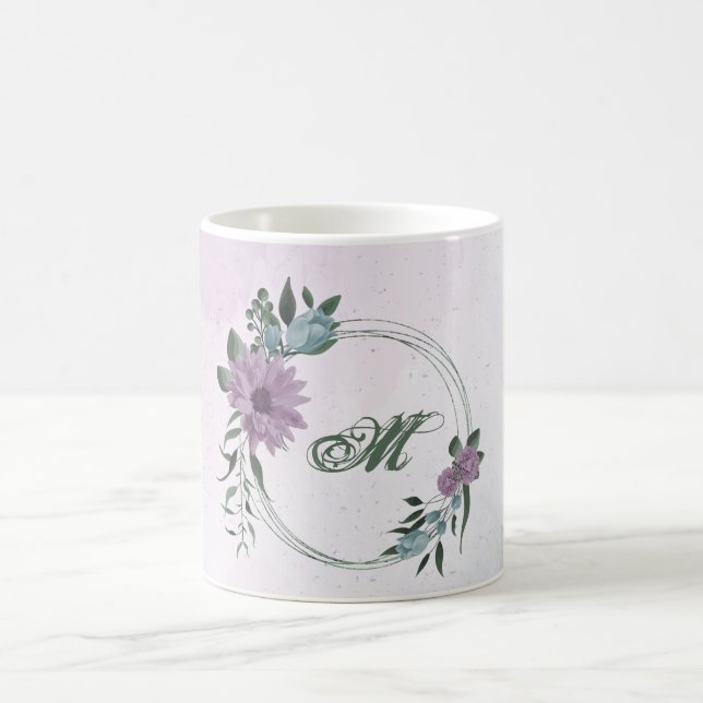 romantic dusty purple & blue floral coffee mug (Center)