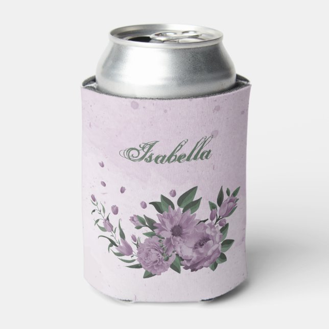 romantic dusty purple flowers greenery can cooler (Can Front)