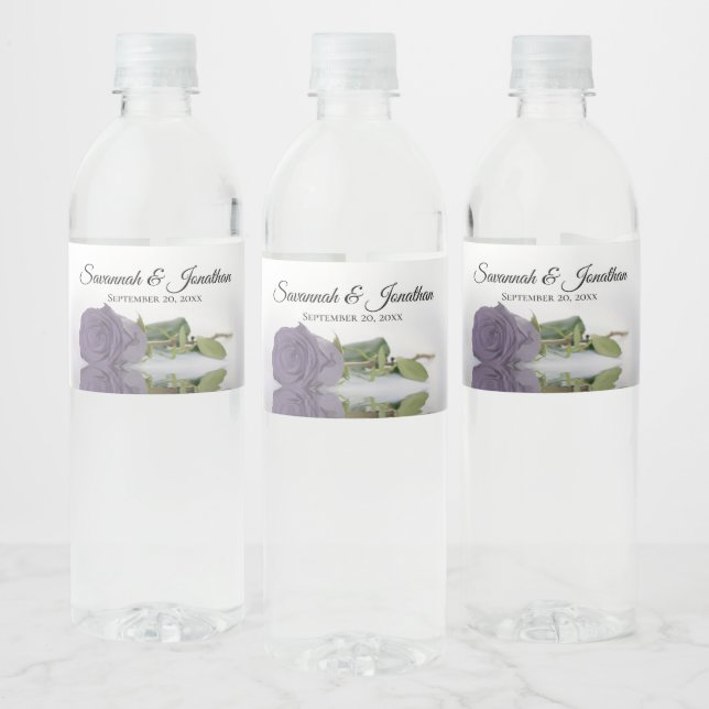 Romantic Dusty Purple Rose Elegant Wedding Water Bottle Label (Bottles)