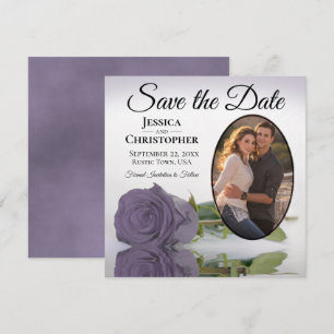 Romantic Dusty Purple Rose with Oval Photo Wedding Save The Date
