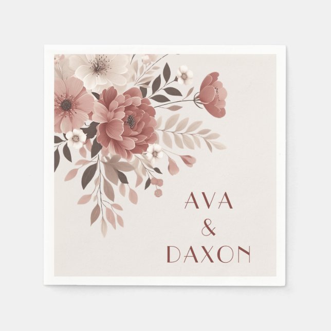 Romantic Dusty Rose & Blush Floral Wedding Napkin (Front)