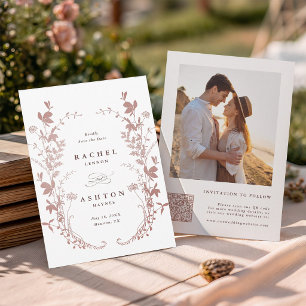 Romantic Dusty Rose Botanical Wedding Photo Save The Date