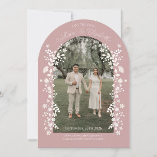 Romantic Dusty Rose Floral Arch Save the Date Invitation