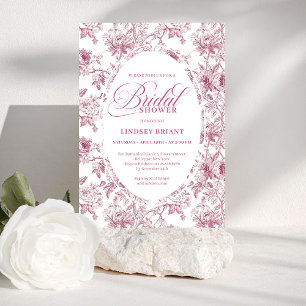 Romantic Dusty Rose Floral Toile Bridal Shower  Invitation