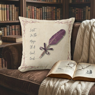 Romantic Dusty Rose Literary Quill Cushion