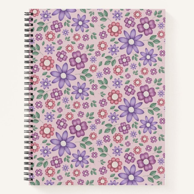 romantic dusty rose pastel floral pattern notebook (Front)