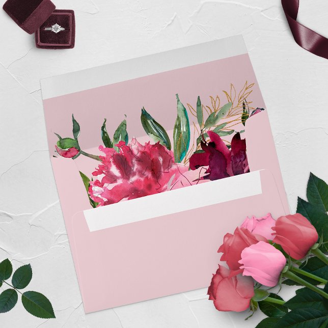 Romantic Dusty Rose Peony Modern Frame Envelope (Creator Uploaded)