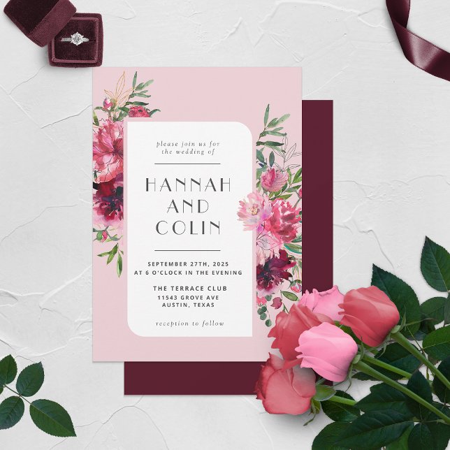 Romantic Dusty Rose Peony Modern Frame Invitation (Creator Uploaded)