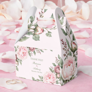 Romantic Dusty Rose Pink Peony Botanical Wedding Favour Box