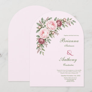 Romantic Dusty Rose Pink Peony Botanical Wedding Invitation