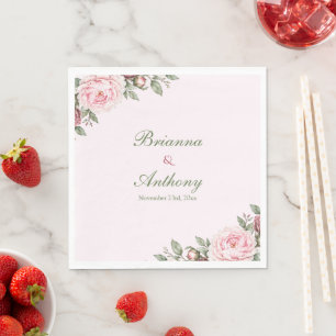 Romantic Dusty Rose Pink Peony Botanical Wedding Napkin