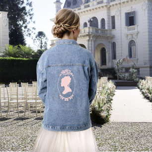 Romantic Dusty Rose Regency Botanical Cameos Denim Jacket