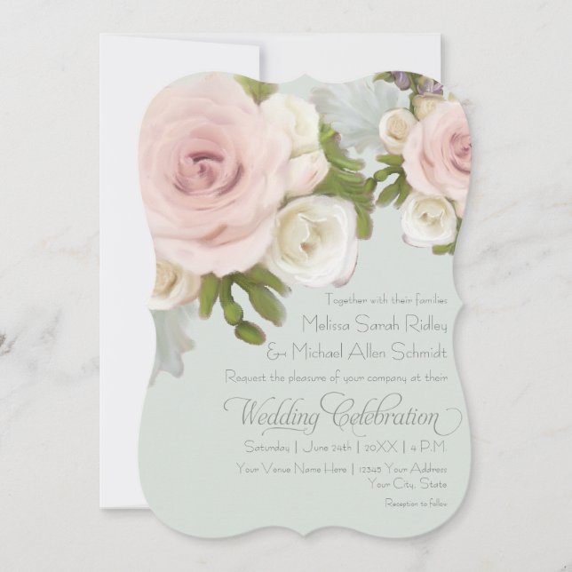 Romantic Dusty Rose Sage Succulents Floral Wedding Invitation (Front)
