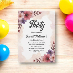 Romantic Dusty Rose Summer Floral 30th Birthday Invitation