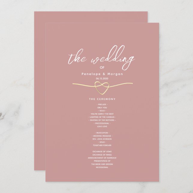 Romantic Dusty Rose Wedding Program Programme (Front/Back)