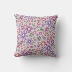 romantic dusty rose whimsical floral pattern cushion