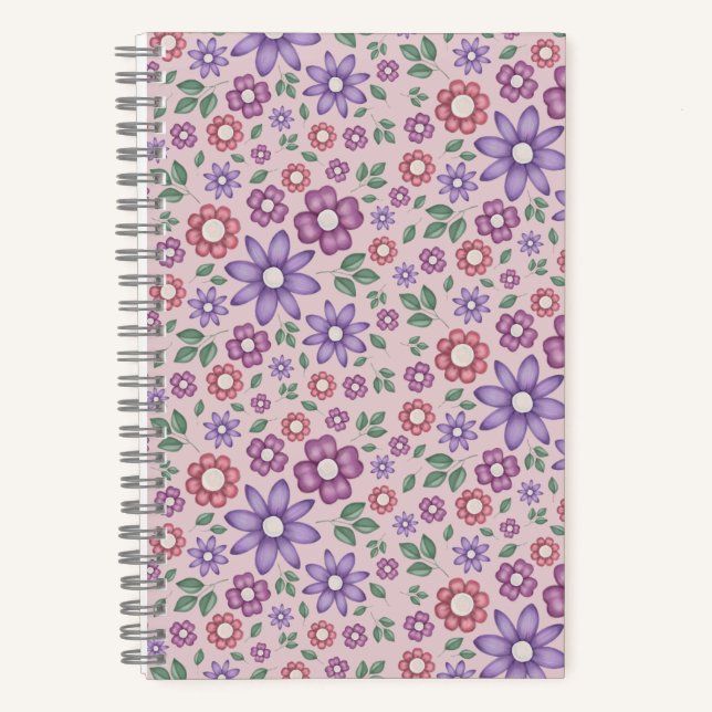 romantic dusty rose whimsical floral pattern notebook (Front)