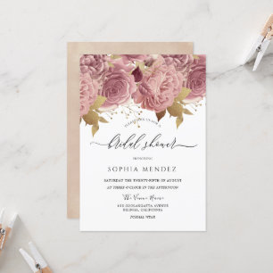 Romantic Dusty Roses Blush Bridal Shower Invitation
