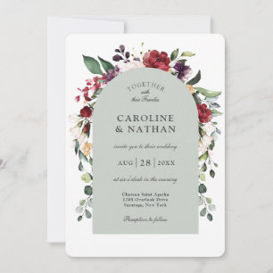Romantic Dusty Sage Arch Floral Wedding Invitation