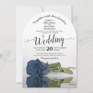 Romantic Dusty Steel Blue Rose Elegant Wedding Invitation