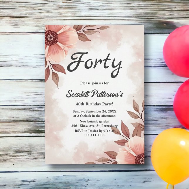 Romantic Dusty Watercolor Floral 40th Birthday Invitation (Creator Uploaded)