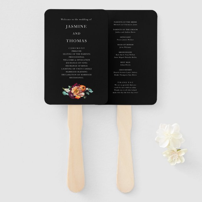 Romantic Dutch florals wedding program  Hand Fan (Front and Back)