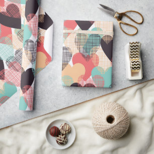 Romantic Earth Colour Hearts Wrapping Paper