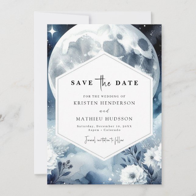 Romantic Earthy Moonlit Wedding Save The Date (Front)