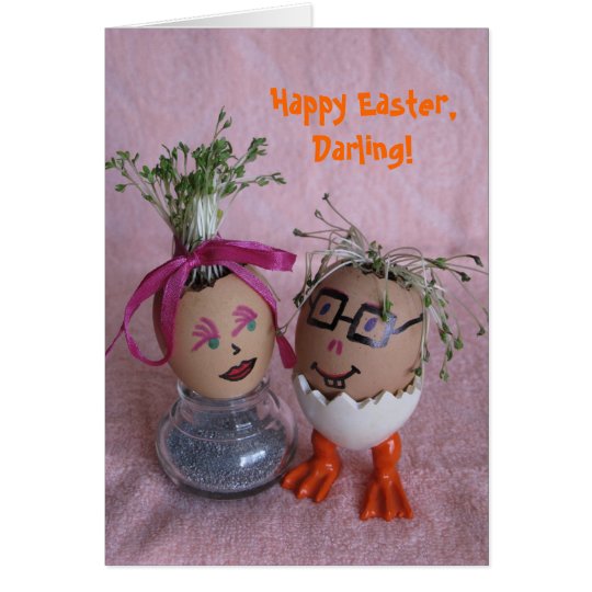 Romantic Easter Eggmen Couple Eggs with Hair Serie Card
