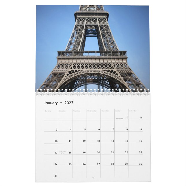 Romantic Eiffel Tower Paris 2015 Calendar (Jan 2027)