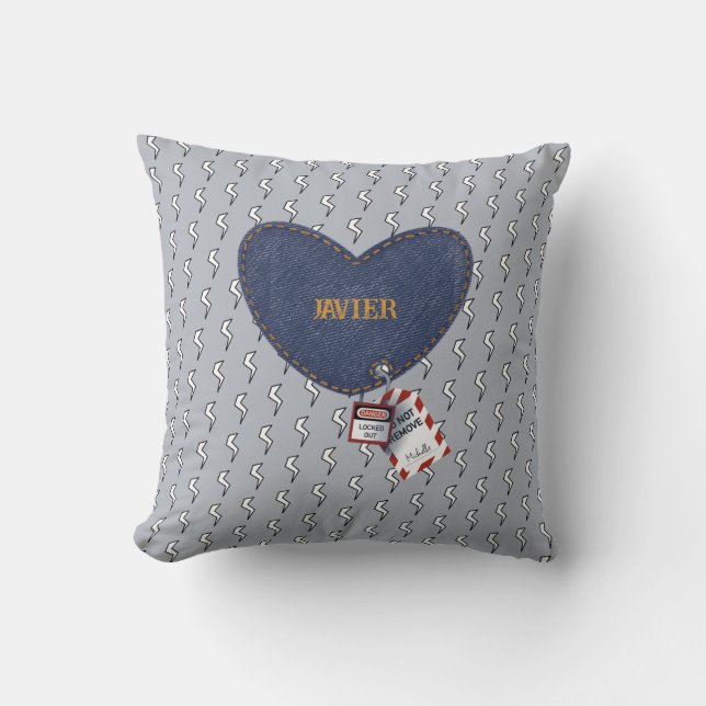 Romantic Electrician Heart Husband Wife Matching Cushion (Front)
