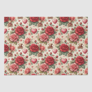 Romantic Elegance: Roses and Hearts Tissue Paper