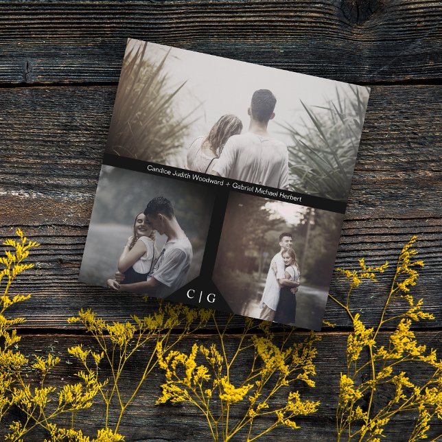 Romantic Elegant 3 Photos Engaged Couple Session Save The Date (Creator Uploaded)