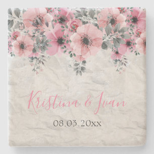 Romantic Elegant Antique Floral Wedding Stone Coaster