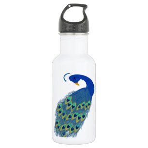Romantic Elegant Blue Peacock Feathers 532 Ml Water Bottle