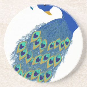 Romantic Elegant Blue Peacock Feathers Coaster