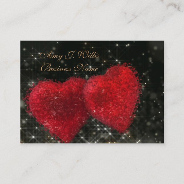 Romantic Elegant Classy  Two Red Hearts Business Business Card (Front)