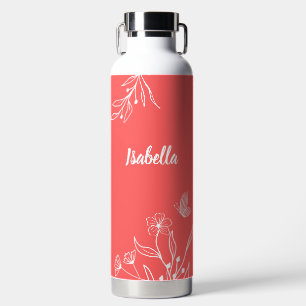Romantic elegant coral floral water bottle